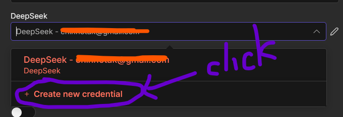 Creating New DeepSeek Credential in n8n