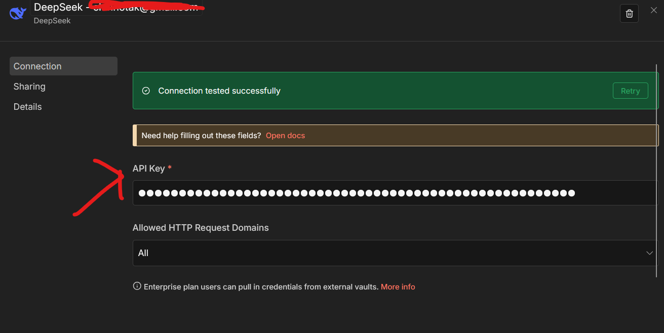 Successful DeepSeek API Connection in n8n