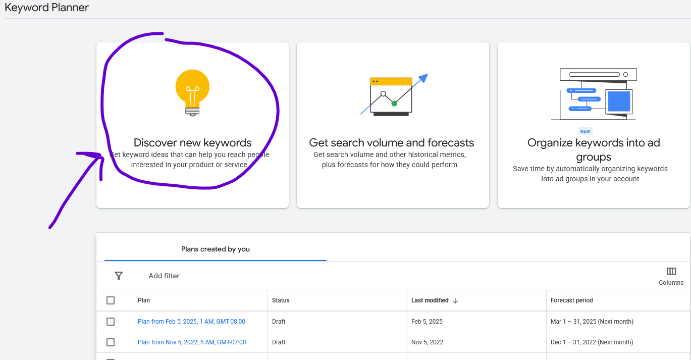 Google Ads Keyword Planner Step 2 - Discover New Keywords